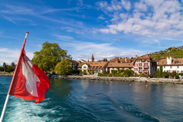 Vista Cully Desde Barco Lago Ginebra Vaud Suiza — Foto de Stock
