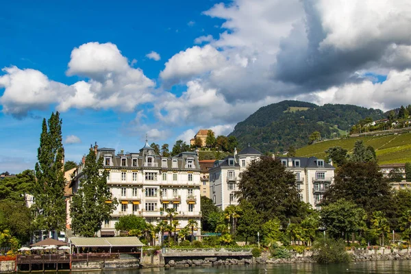 Vista Montreux Barco Lago Genebra Vaud Suíça — Fotografia de Stock