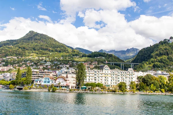 Vista Montreux Desde Barco Lago Ginebra Vaud Suiza — Foto de Stock
