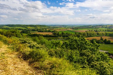 Hilly landscape of the Terrefort region of Ariege from the village of Saint-Ybars