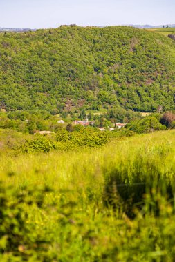 Hamlet of La Condomine on the banks of the Tarn from the heights of Ambialet