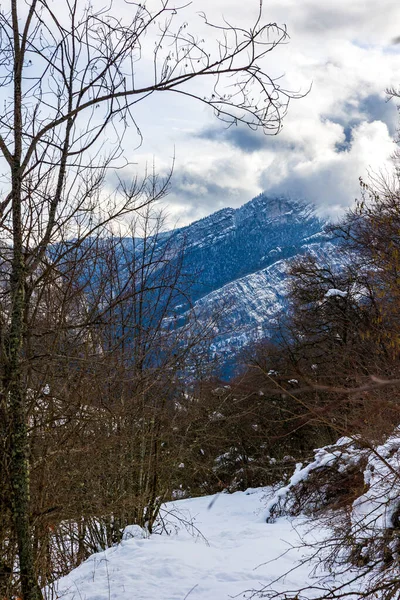 Vercors 'taki Chalimont Sırtı kışın kar ve sisle kaplıydı, Rencurel köyünden görüldü.