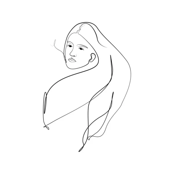 Lineart Vector Illustration Girl Her Hair — Vector de stock