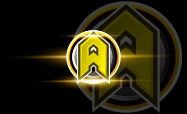 Başlangıç A, vektör ilk harf monogram esport, seğirme ve oyun logo şablonu