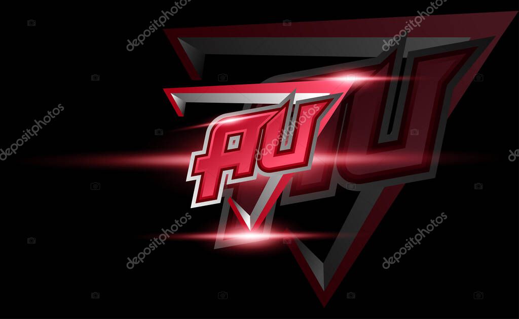 Initial AU with shield, vector initial letters monogram for esport, twitch and gaming logo template