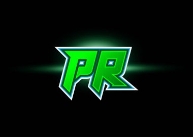İlk harfler PR esport tarzı oyun, seğirme ve youtube için uygun. Vektör monogram logo şablonu