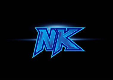 İlk harfler NK esport tarzı oyun, seğirme ve youtube için uygun. Vektör monogram logo şablonu