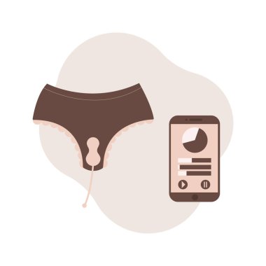 Panties, kegel trainer and mobile application flat illustration. Simulator, device,  female health. Strengthen muscles of vagina and pelvic floorconcept. Can be used for topics like intimate gymnastics, recovery, gynecology