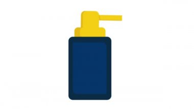Pump bottle of hand sanitizer on white background 2D animation. Covid-19 safety rules. Liquid soap, cosmetics, shower gel, shampoo or antiseptic