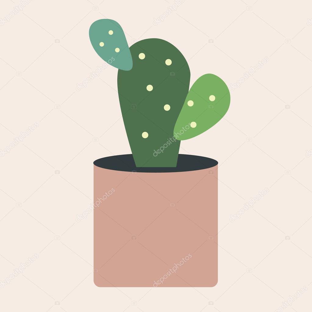 Bunny ears cactus in flowerpot flat illustration. Indoor green cacti. Spiny houseplant. For topics like horticulture, gardening, plant