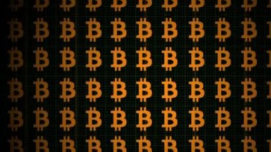 Bitcoin işaretli arka plan animasyonu. Endeks çizelgesi borsa bilgileri, finans haberleri konsepti. Ekonomi, kripto para birimi, değer çubuğu şeması, engelleme zinciri gibi konular için