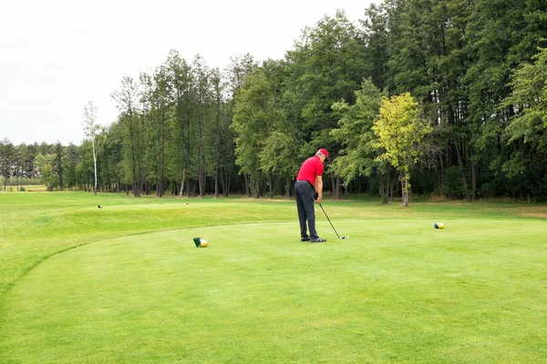 Jogar golfe em um campo de golfe em tempo nublado — Fotografia de Stock