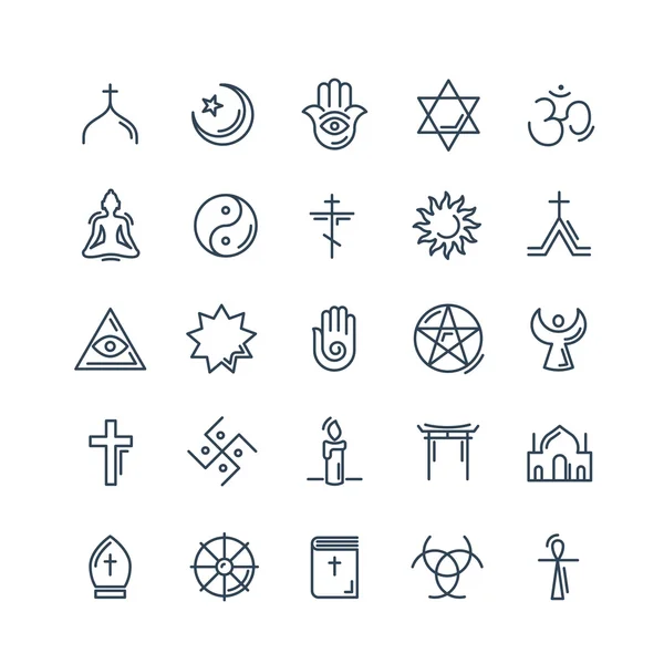 Los iconos de la religión vectorial establecen un estilo delgado — Vector de stock