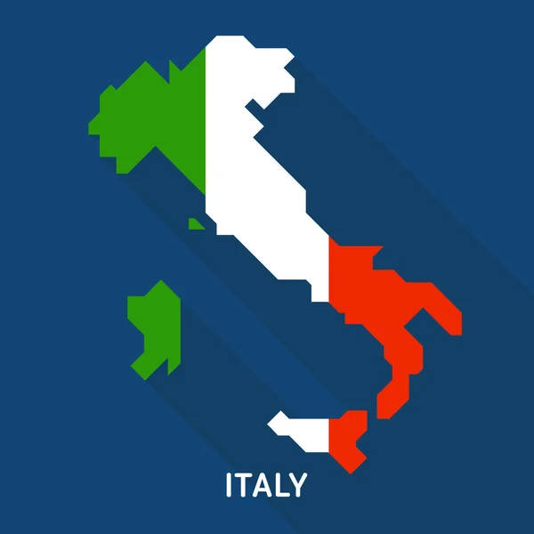 Bandeira da Itália, mapa ícone plano com sombra longa —  Vetores de Stock