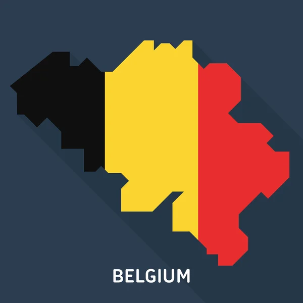 Özetlenen ve üzerinde mavi arka plan izole Belçika bayrağı ile dolu ülke şekli — Stok Vektör