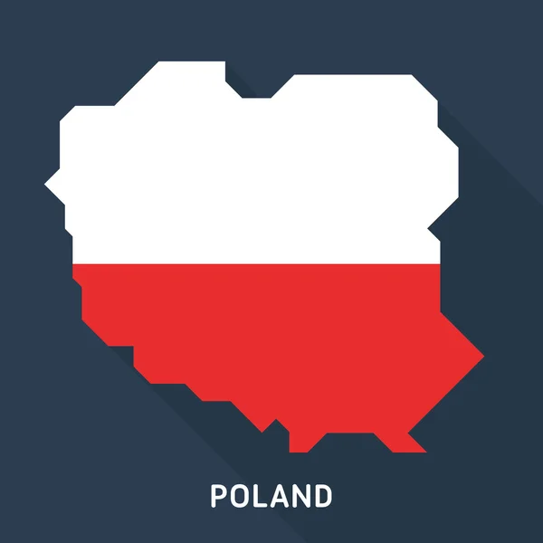 Longue carte de l'ombre et le drapeau de la Pologne isolé sur fond bleu foncé — Image vectorielle