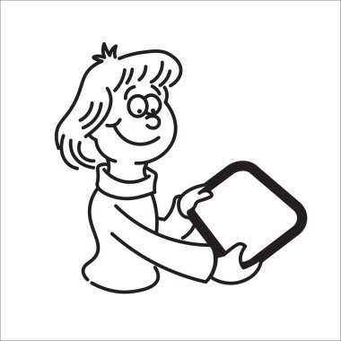 girl holding a tablet and smiling