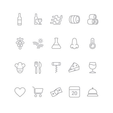 Wine icons set - glass, bottle, restaurant