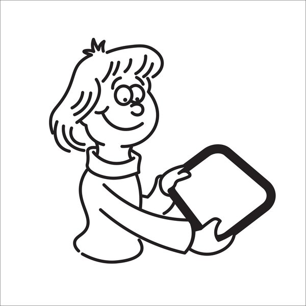 girl holding a tablet and smiling