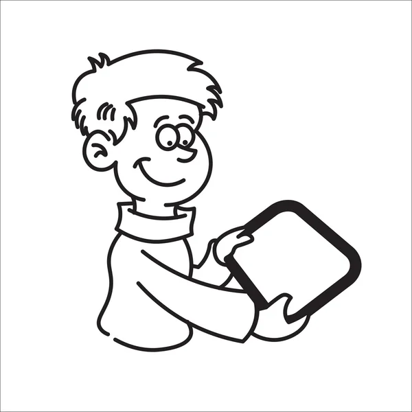 boy holding a tablet and smiling