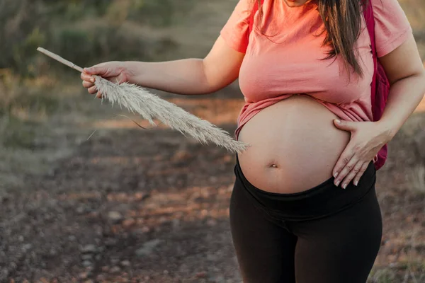 Inyección Horizontal Del Pecho Una Mujer Latina Embarazada Frotando Una — Foto de Stock