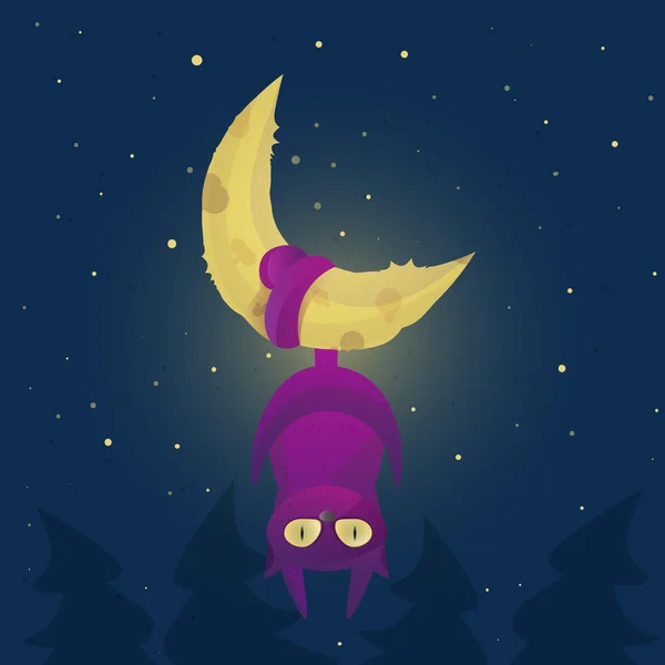 Illustration vectorielle mignonne d'un chat sur la lune — Image vectorielle