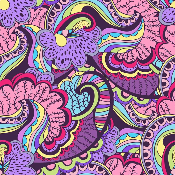 Çiçek öğeleri ve dalgalar ile parlak seamless modeli. Vektör sorunsuz çizim