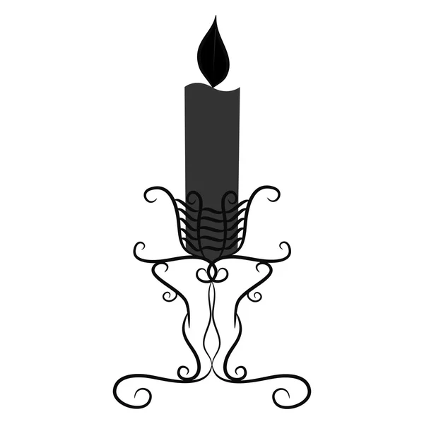 黑色和白色的老式蜡烛，用一支燃烧的蜡烛 — 图库矢量图片