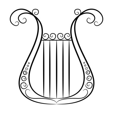 black and white harp on a white background clipart