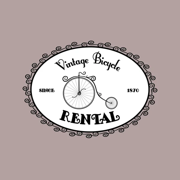 Hyra cykel vintage svarta och vita ovala logotyp Royaltyfria Stockvektorer