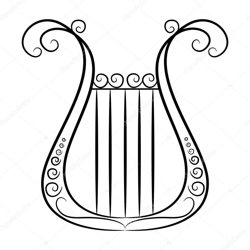 black and white harp on a white background