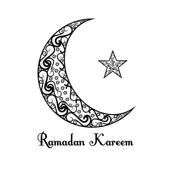 Zwarte en witte maan en sterren poster op witte achtergrond. Ramadan Kareem. — Stockvector