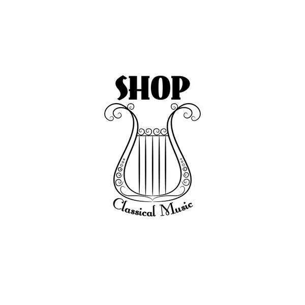 Černá a bílá vintage logo pro klasické lyra na bílém pozadí. Stock Vektory
