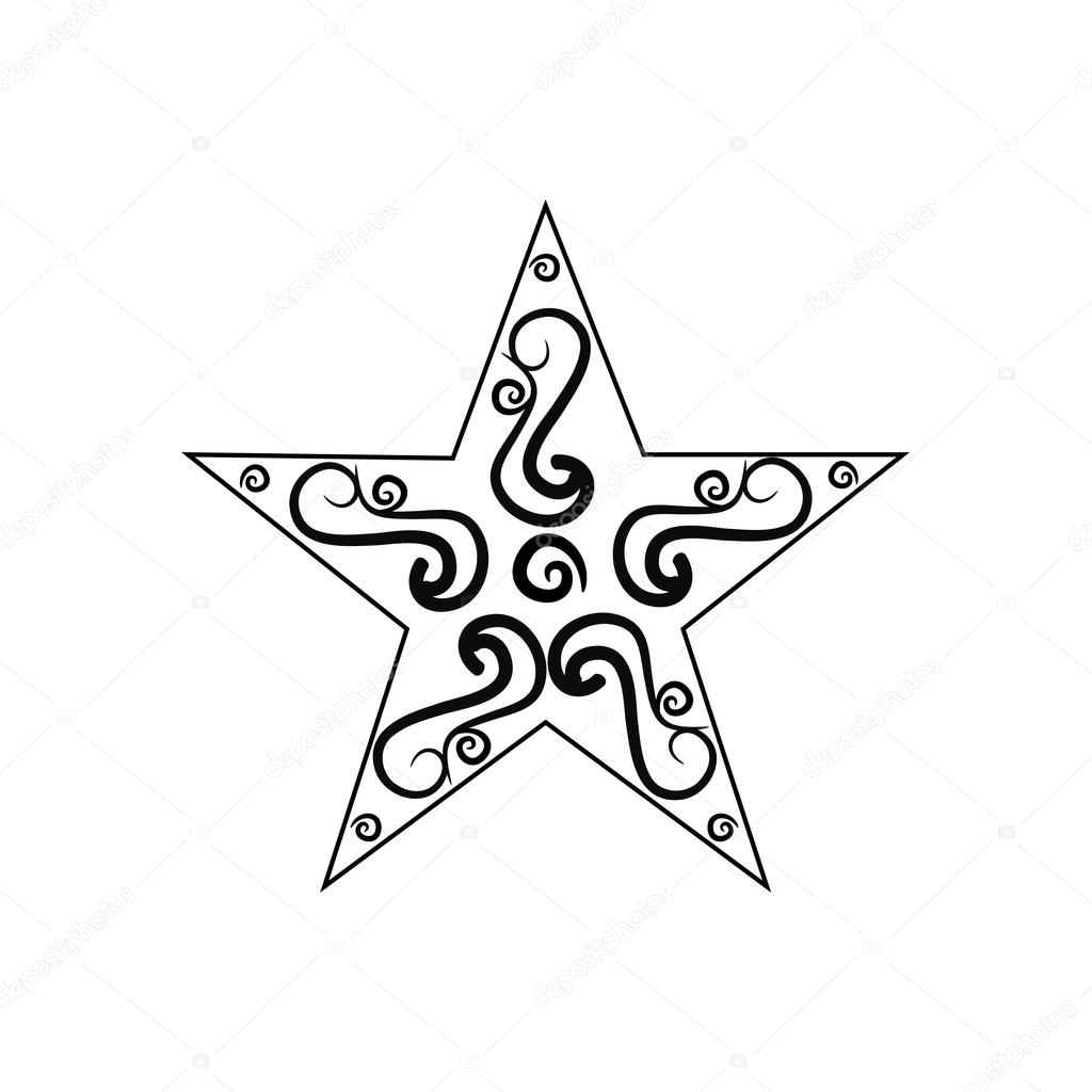 black and white vintage star isolated on white background. 