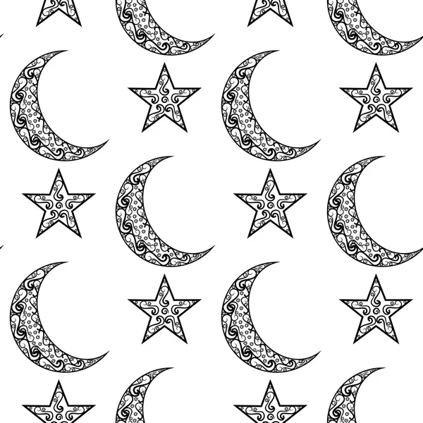 kutlamalar için Müslüman topluluk Festivali Eid Mubarak beyaz arka plan üzerinde siyah beyaz desen Eid Mubarak Festivali, hilal ay ve yıldız için dekore.