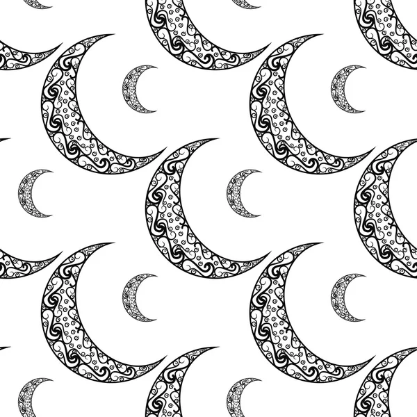 Eid Mubarak Festivali için vintage siyah-beyaz desen, Crescent moon için Müslüman topluluk Festivali Eid Mubarak beyaz arka plan üzerinde kutlamaları dekore edilmiş.