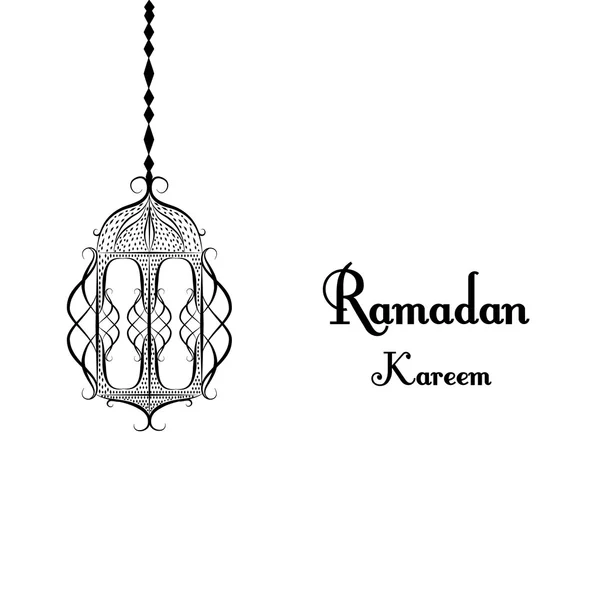 Linterna tradicional blanco y negro de Ramadán Ramadán Kareem hermosa tarjeta de felicitación con caligrafía árabe que significa "Ramadán kareem"  . — Vector de stock