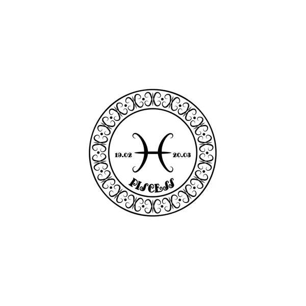 black and white sign Pisces in vintage style on a white background