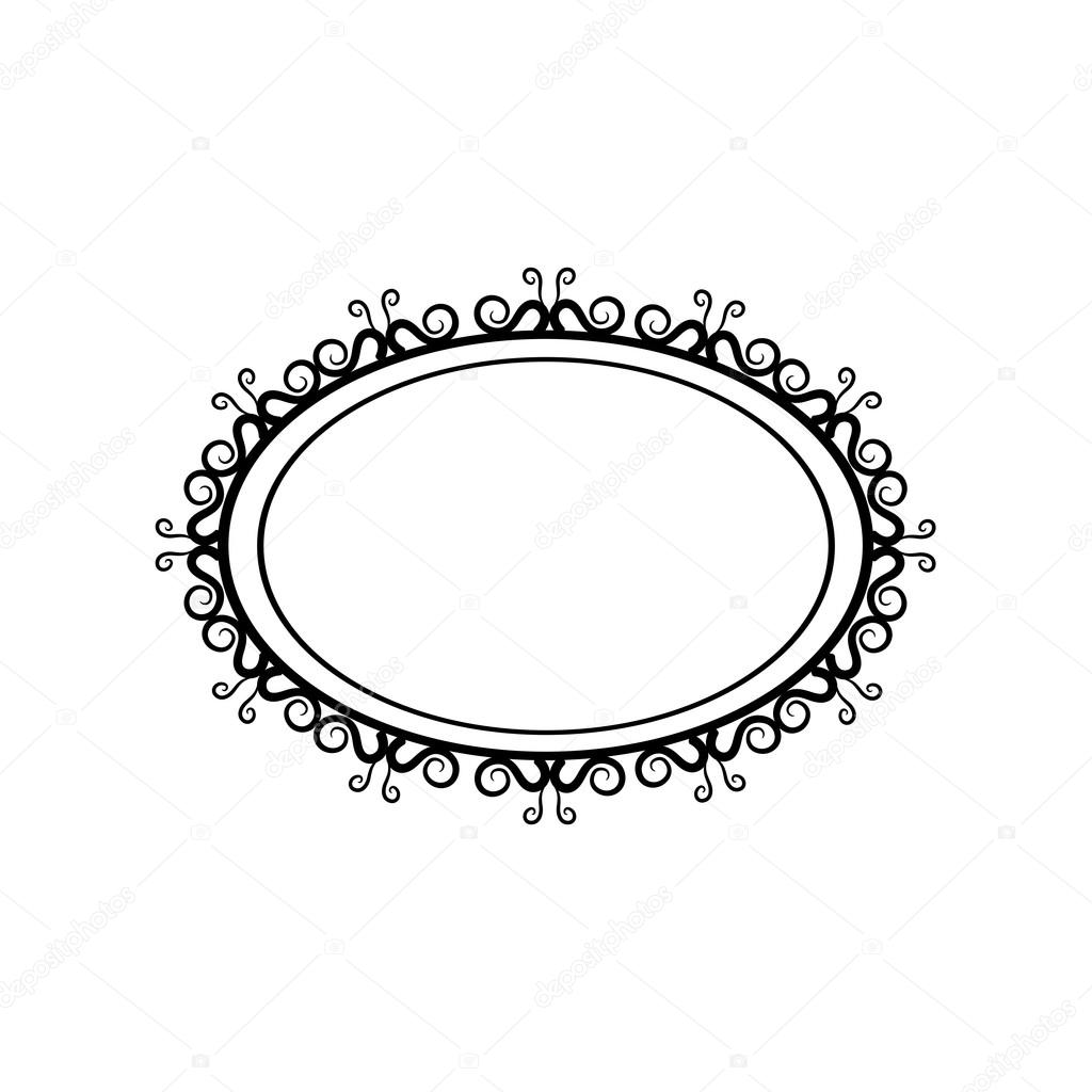 black and white vintage oval frame on a white background