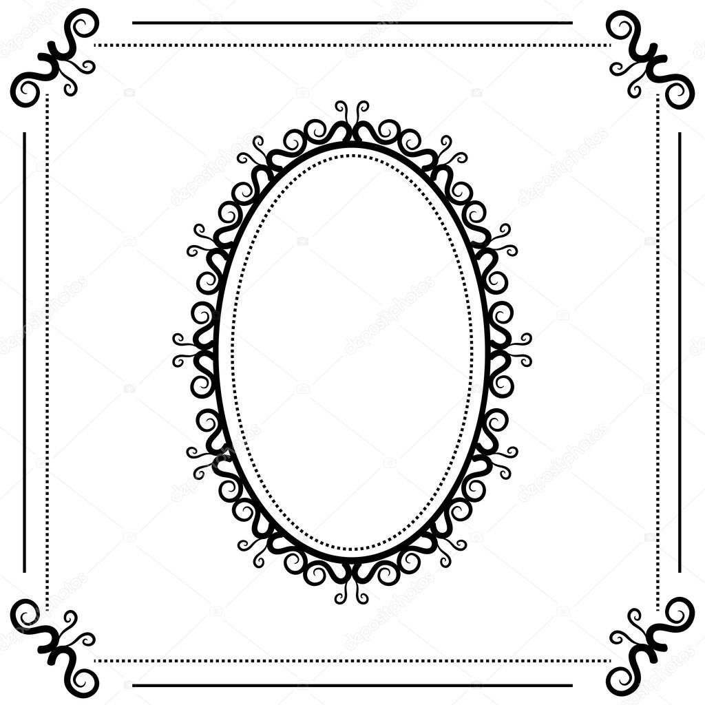 black and white vintage oval frame on a white background