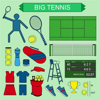 Renkli büyük tenis simgeleri seti.