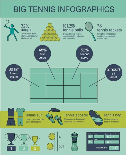Nagy tenisz infographics. Koncepció. Vektoros illusztráció eps10. — Stock Vector