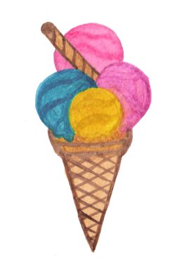 El boyalı gerçek suluboya dondurma konisi - resim