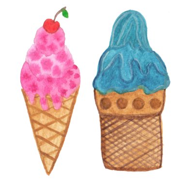 El boyalı gerçek suluboya dondurma konisi - resim.