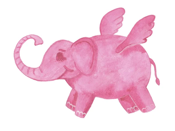 Ręcznie malowane prawdziwe akwarela różowy słoń afrykański na białym tle — Zdjęcie stockowe