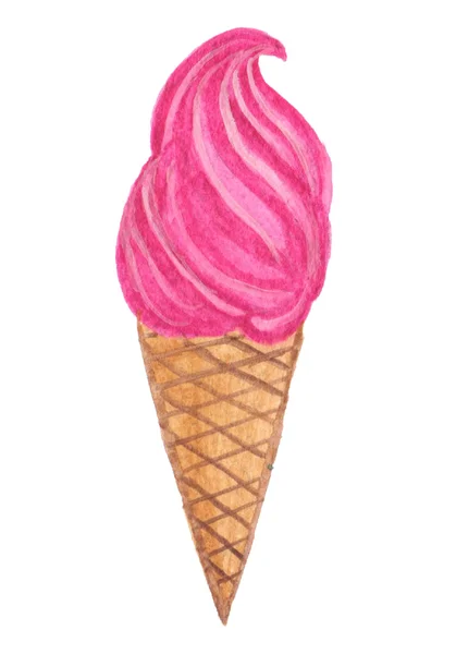 Hand painted real watercolor ice cream cone - illustration. — Stock Photo, Image