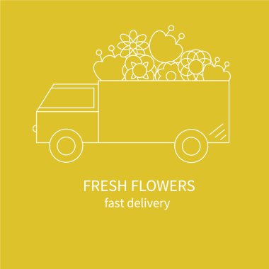 Sarı arka plan üzerinde çiçekler ile van satır simgesi. Logo