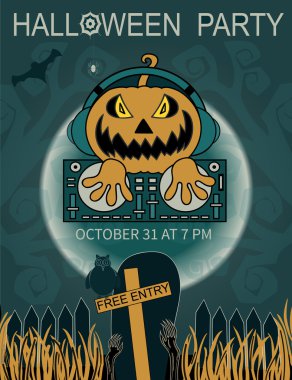 Dj kabak ve yer ile Cadılar Bayramı Partisi tasarım şablonu