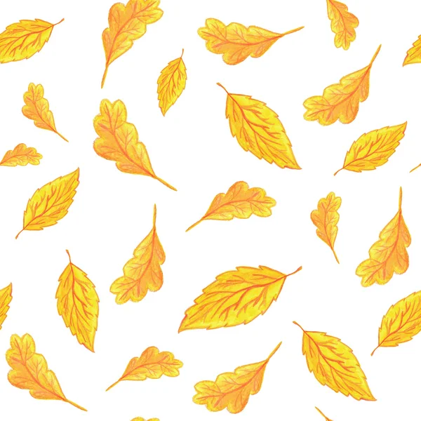 Hand drawn watercolor autumn leaves, twigs seamless pattern. Illustration. — 스톡 사진