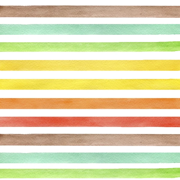 Colorful hand drawn real watercolor seamless pattern with yellow, green and brown horizontal strips. Abstract grunge seamless pattern. Strips on white background. — Stock Photo, Image